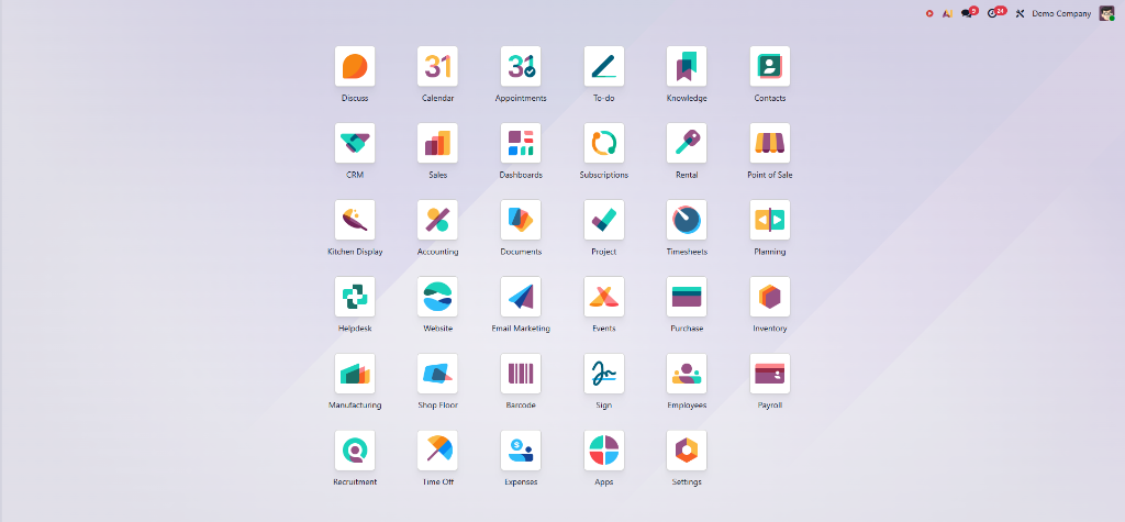 Odoo Enterprise Apps Ecosystem - CRM, Sales, Accounting, Inventory, Manufacturing
